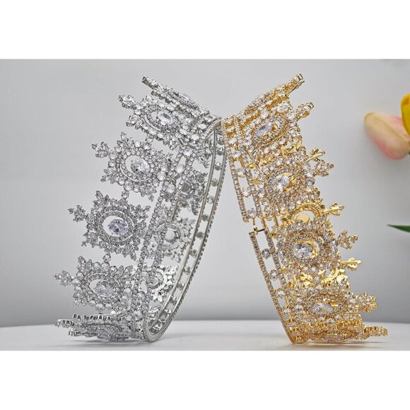 Cubic Zirconia Bridal Tiara Silver Queen Crown for Wedding Prom Queen Gift main image 4